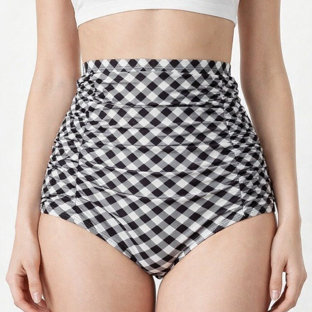 Unique Vintage Black & White Gingham Monroe Bikini BOTTOM L